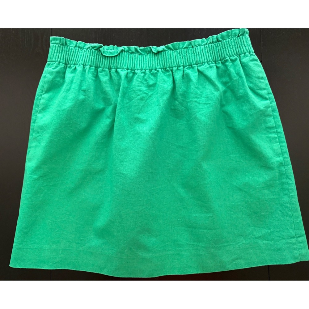 J Crew Linen-Cotton Skirt Womens‎ 14 Green Lined Pull-On Mini Comfort Waist